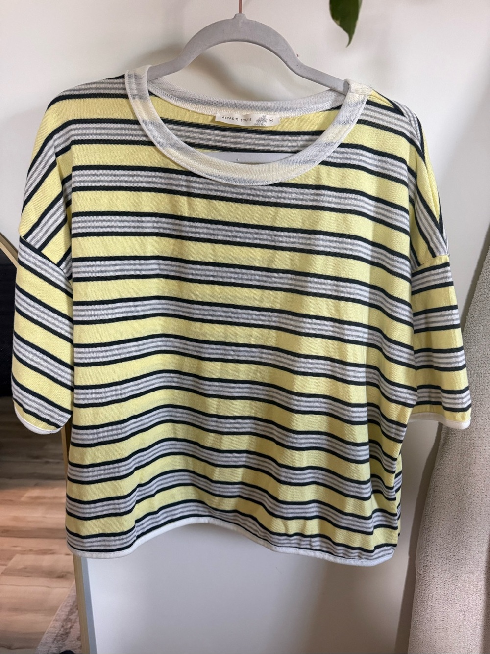 Altar'd State Yellow Striped Boxy Short Sleeve Tee
